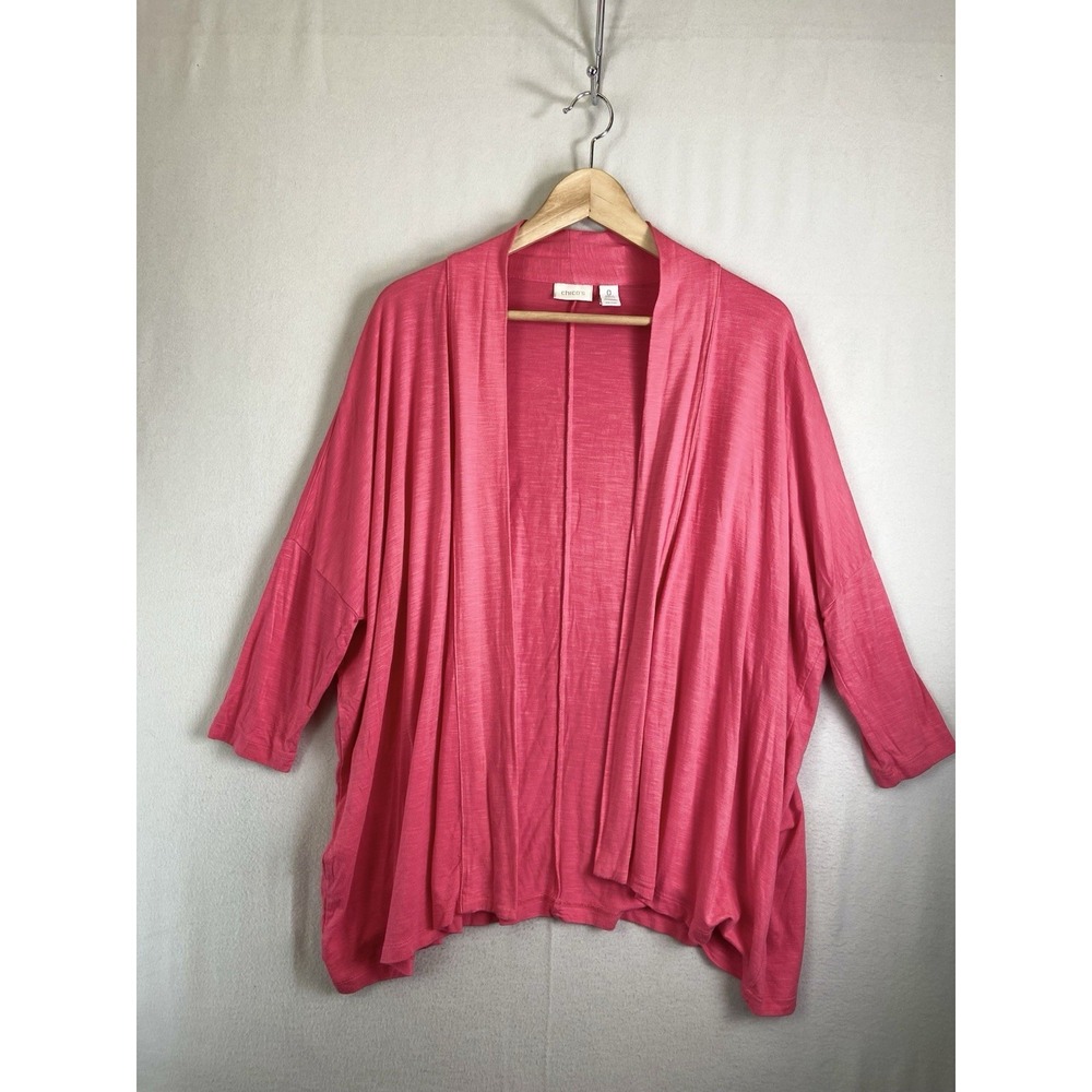 Chicos Cardigan Womens 0 Pink Draped Open Front Lightweight Travel Resort